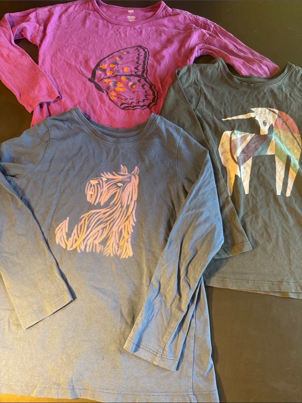 Bundle of 3 Tea Collection Tees, Long-Sleeved, Butterfly, Dog, Unicorn